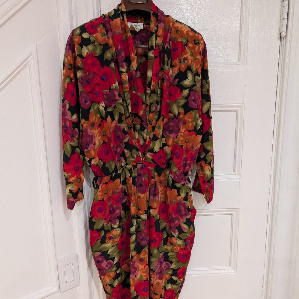 Dahan Women's Floral Red Orange Polyester Dress Size 14